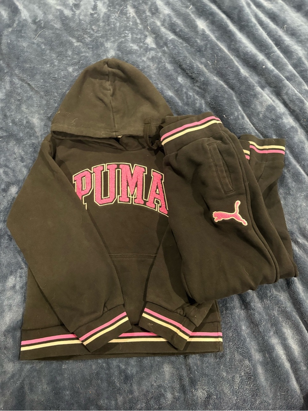 Puma Black Hoodie & Sweatpants Set with Pink and Cream Trim